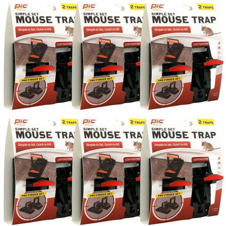 PIC Simple Set Plastic Mouse Traps 2 Count 6 Pack - 12 Total Traps