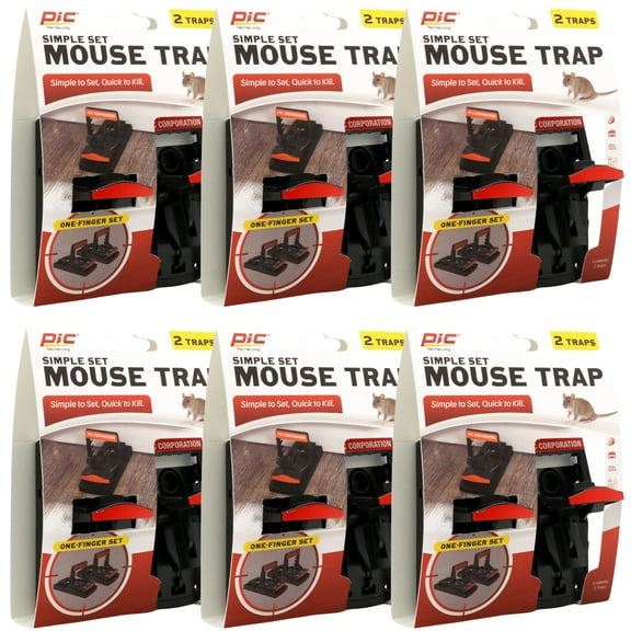 PIC Simple Set Plastic Mouse Traps, 2 Count, 6 Pack - 12 Total Traps