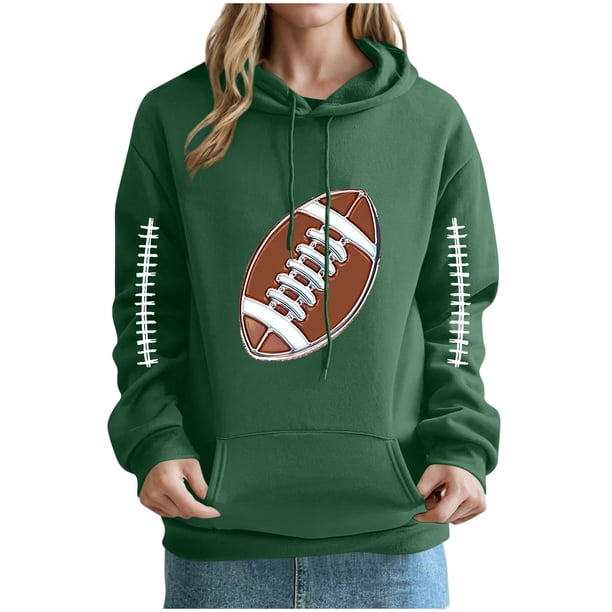 Heisall Womens Hoodies Rugby Print Pocket Drop Shoulder Long Sleeve Tops Fashion Casual Pullover Hooded Sweatshirts