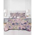 thumbnail image 2 of Full Size Quilt Bedding Set, Pink Flowers Reversible Summer Quilt 3 Pieces, Spring Floral Purple Butterflies Farmhouse Lightweight Bedspreads Coverlets with 2 Pillow Shams for All Seasons, 2 of 5