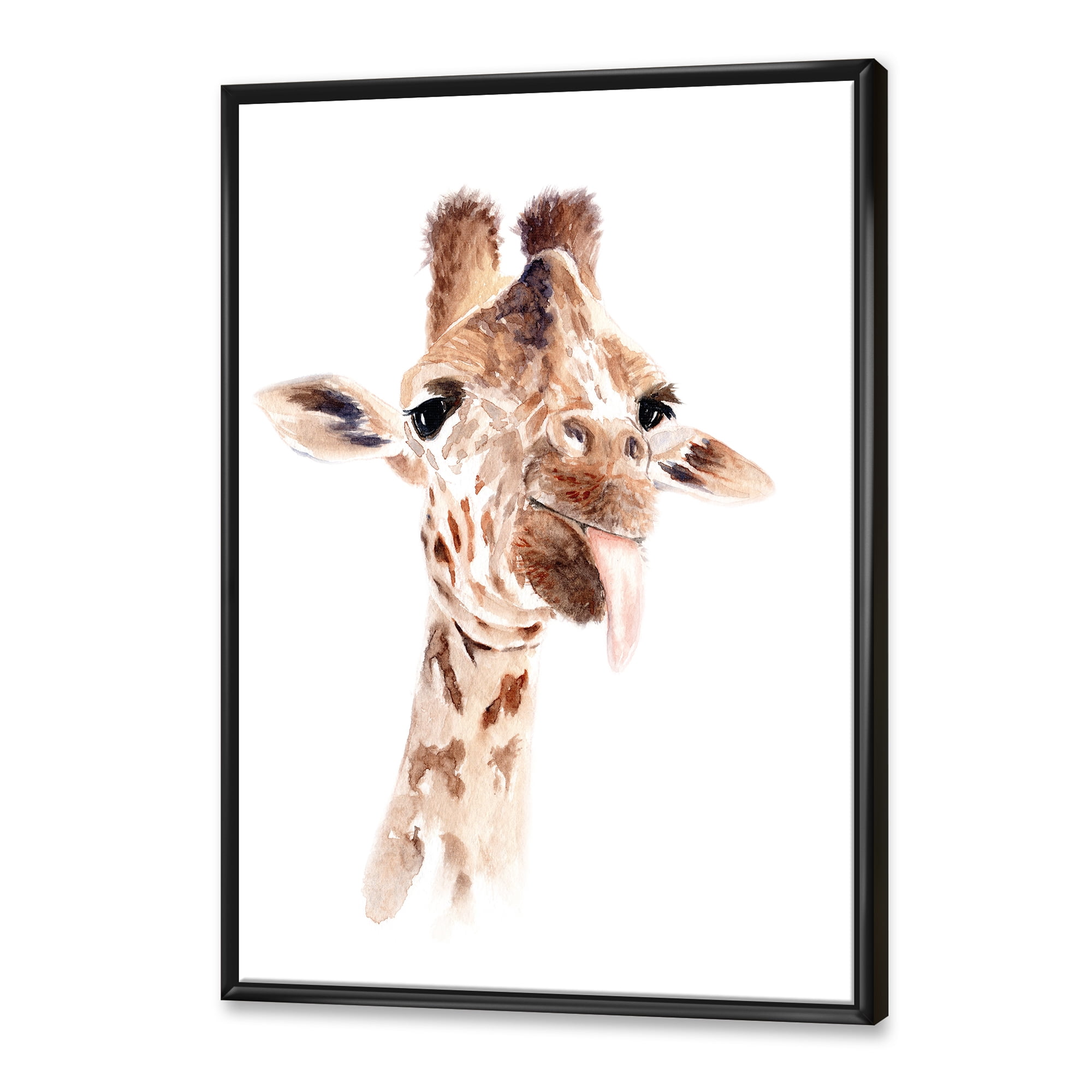 Designart 'Close Up Portrait of A Giraffe X' Farmhouse Framed Canvas Wall Art Print
