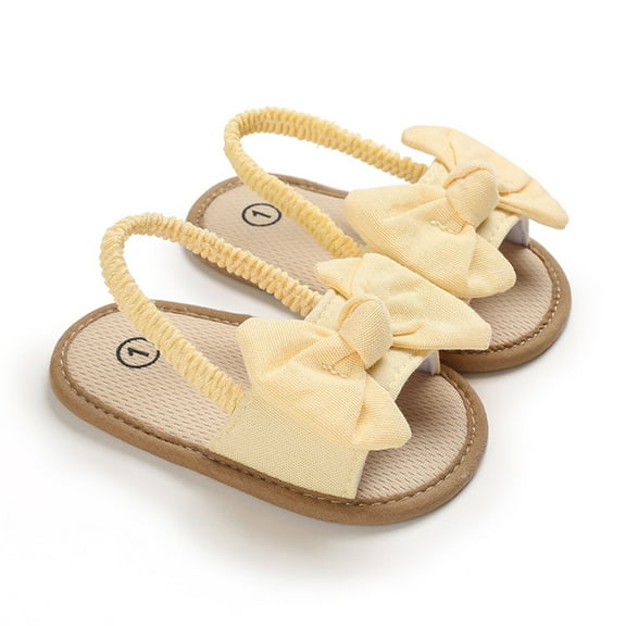 Krdevn Baby Girls' Bow Sandals, Elastic Strap Prewalker Beach Shoes, Soft Sole Casual Summer Shoes for Toddlers,9-12 Months