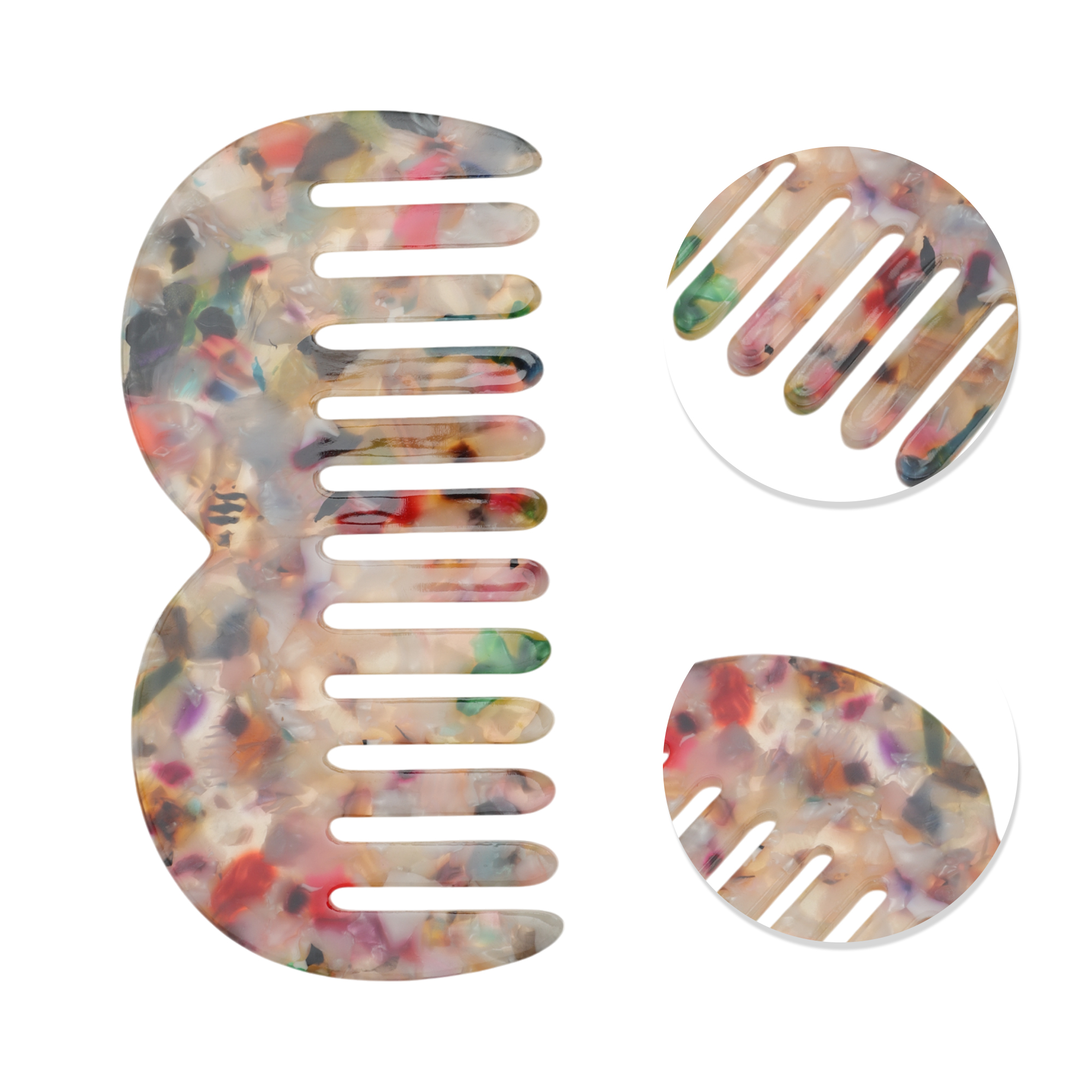 Unique Bargains 1 Pc M Shaped Marble Wide Tooth Comb for All Hair Types Care Multicolored