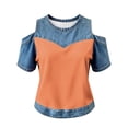 thumbnail image 4 of T-Shirts for Women Spring Summer Tops Ndbuld Women's Fashion Casual Round Neck Solid Color Short Sleeve Blouse Loose Spring And Summer Tops Orange S, 4 of 5