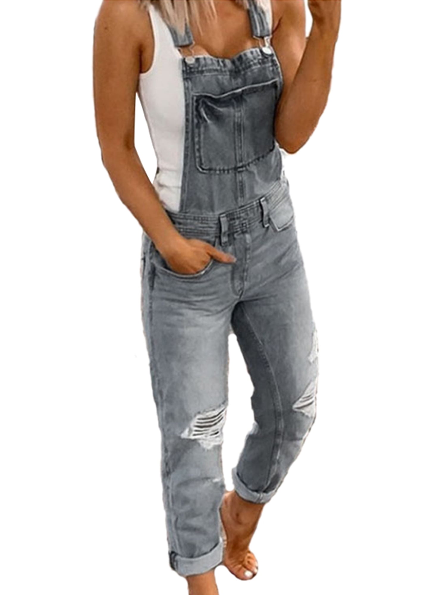 Ladies Summer Fashion Dungarees With Pockets Men Casual Denim Dungarees