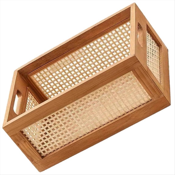 Woven Rattan Decorative Storage Basket, Organizer Bin for Nursery Bedroom Bathroom Books & Sundries, Small Size