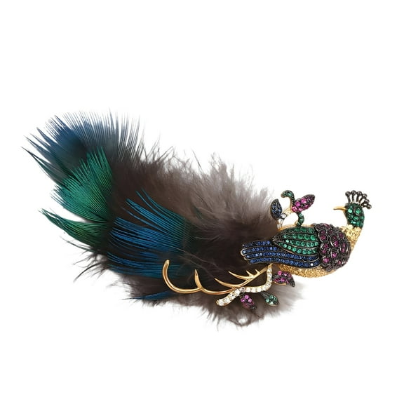 Sinyiin Peacocks Feather Theme Brooch With Zircon Stones Lightweight Lapel Pin for Coat Suit Sweater Fashion Clothing Jewelry