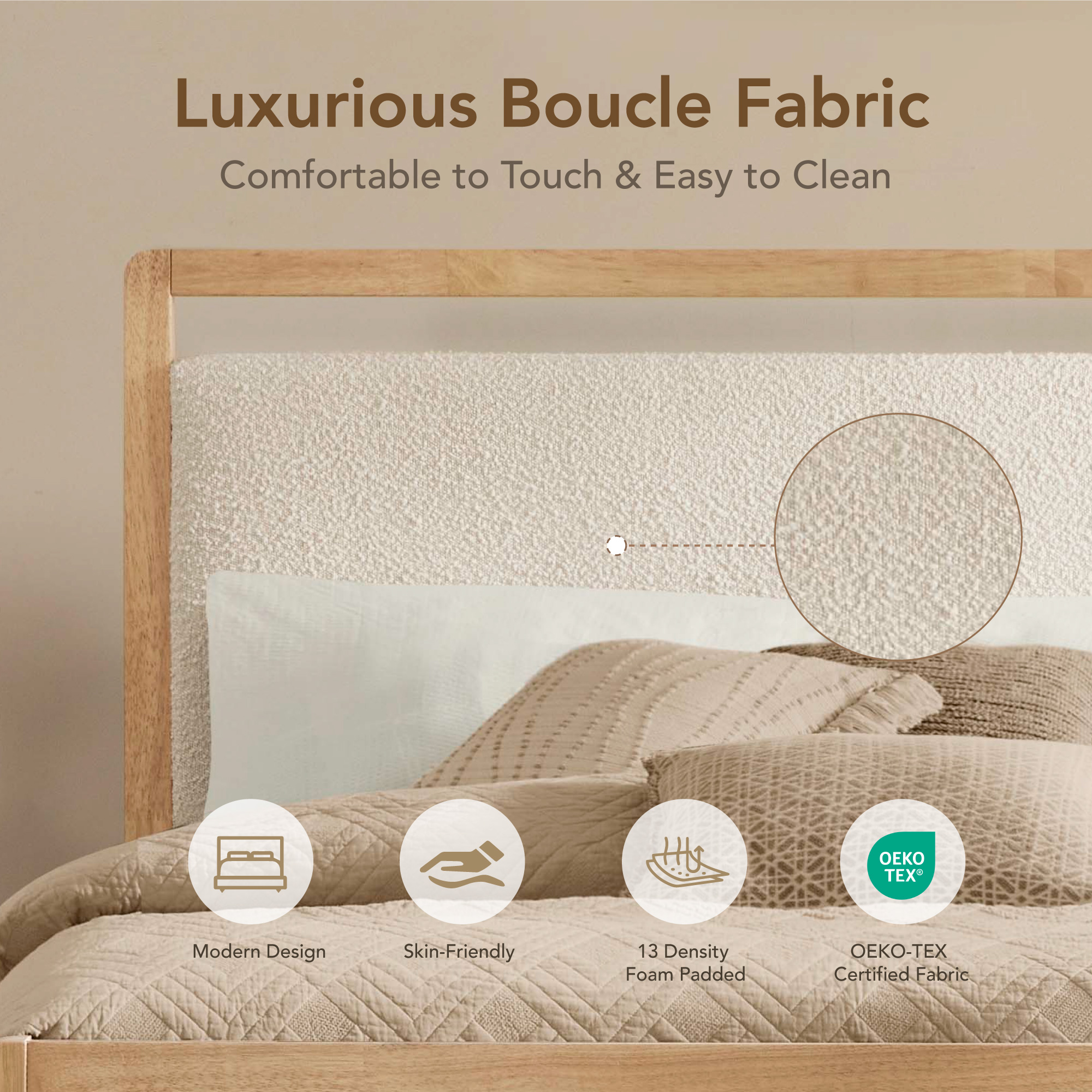 Spruce & Spring Modern Upholstered Platform Bed Frame with USB and Type-C Charging Khaki, Full