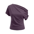 thumbnail image 5 of ClodeEU Women's Off Shoulder Draped Blouse, Casual Solid Color Asymmetric Neck Top Purple,Women's Plus XL, 5 of 5