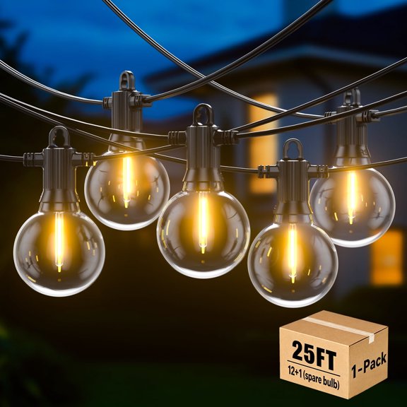 Fooman G40 Outdoor String Lights 25FT IP65 Patio Waterproof Hanging Lights with 12 1 Bulbs for Garden Gazebo Bistro Cafe Backyard