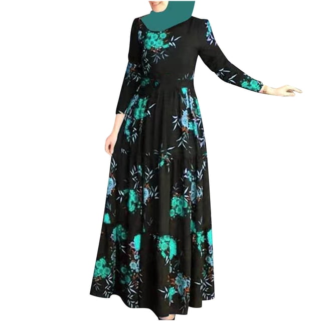 Vestidos Para Mujer Maxi Vestido Moda Manga Larga Cuello Redondo Estampado Señoras Vestido Largo Vestidos Odeerbi ODB134703