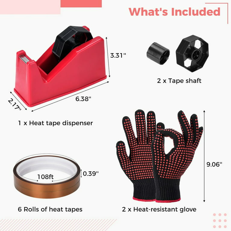  Multiple Roll Cut Heat Tape Dispenser Sublimation Multi-Roll  Semi-Automatic Desk Tape Dispenser Fixed Length Tape Cutter Heat Resistant  Tape Gloves for Heat Transfer Tapes (Multiple Colors,35 mm) : Office  Products