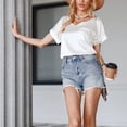 thumbnail image 3 of Estrela Camiseta de satén con cuello en V para mujer con bolsillo de manga corta cómoda y moderna camiseta informal para mujer Top blanco L, 3 of 6