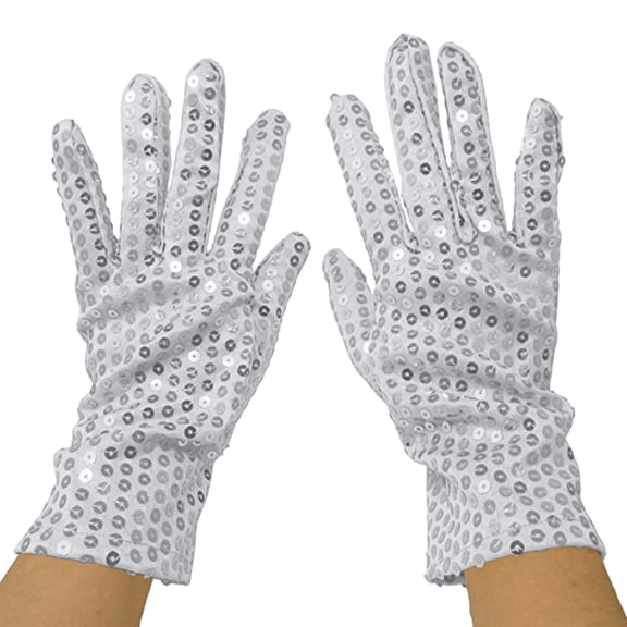 Sequin Performance Gloves Sparkling Glitter Dance Stage Costume Accessories for Adults One Size Silver