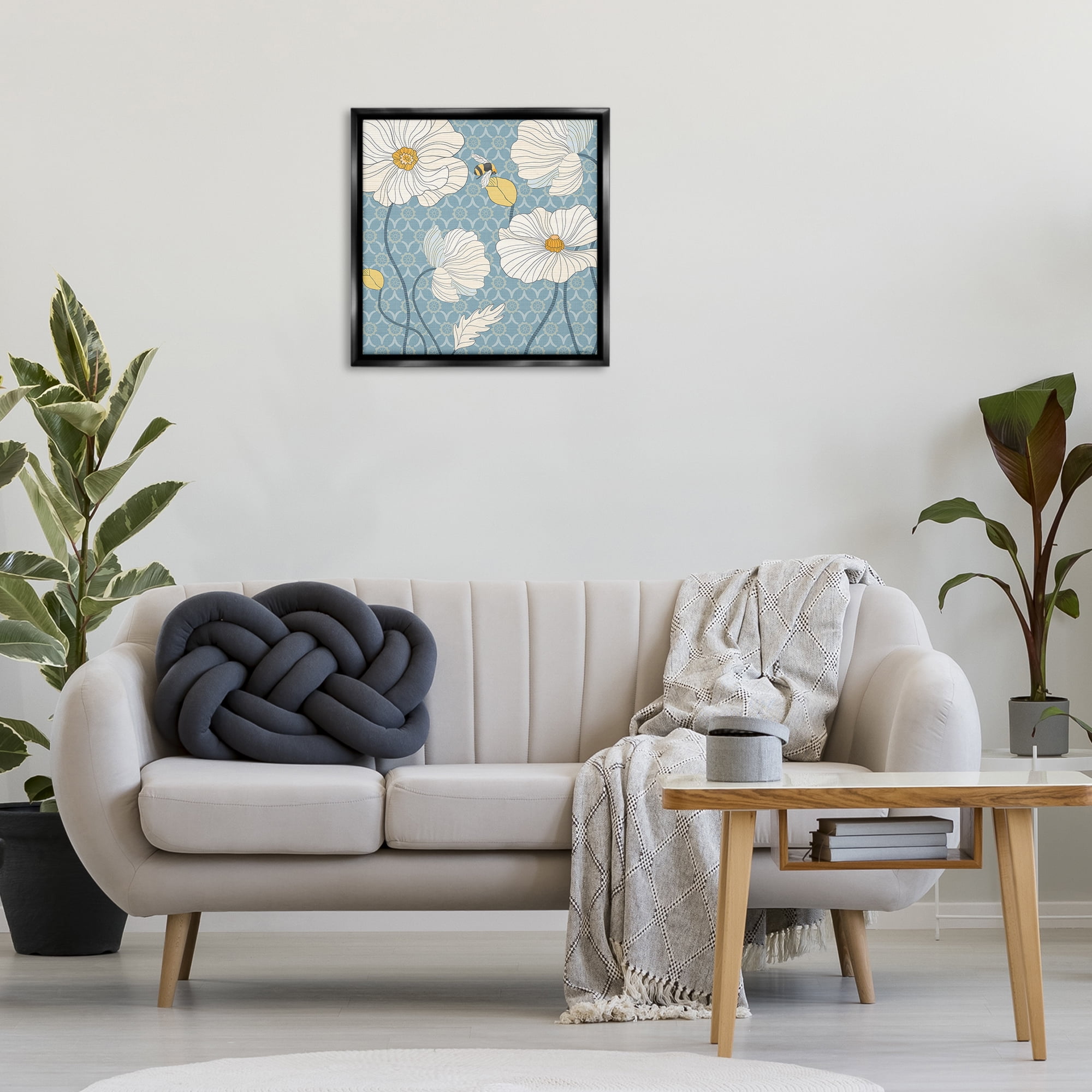 Stupell Industries Wild Poppies & Bee Botanical & Floral Painting Black Floater Framed Canvas Art Print Wall Art, 25 x 25