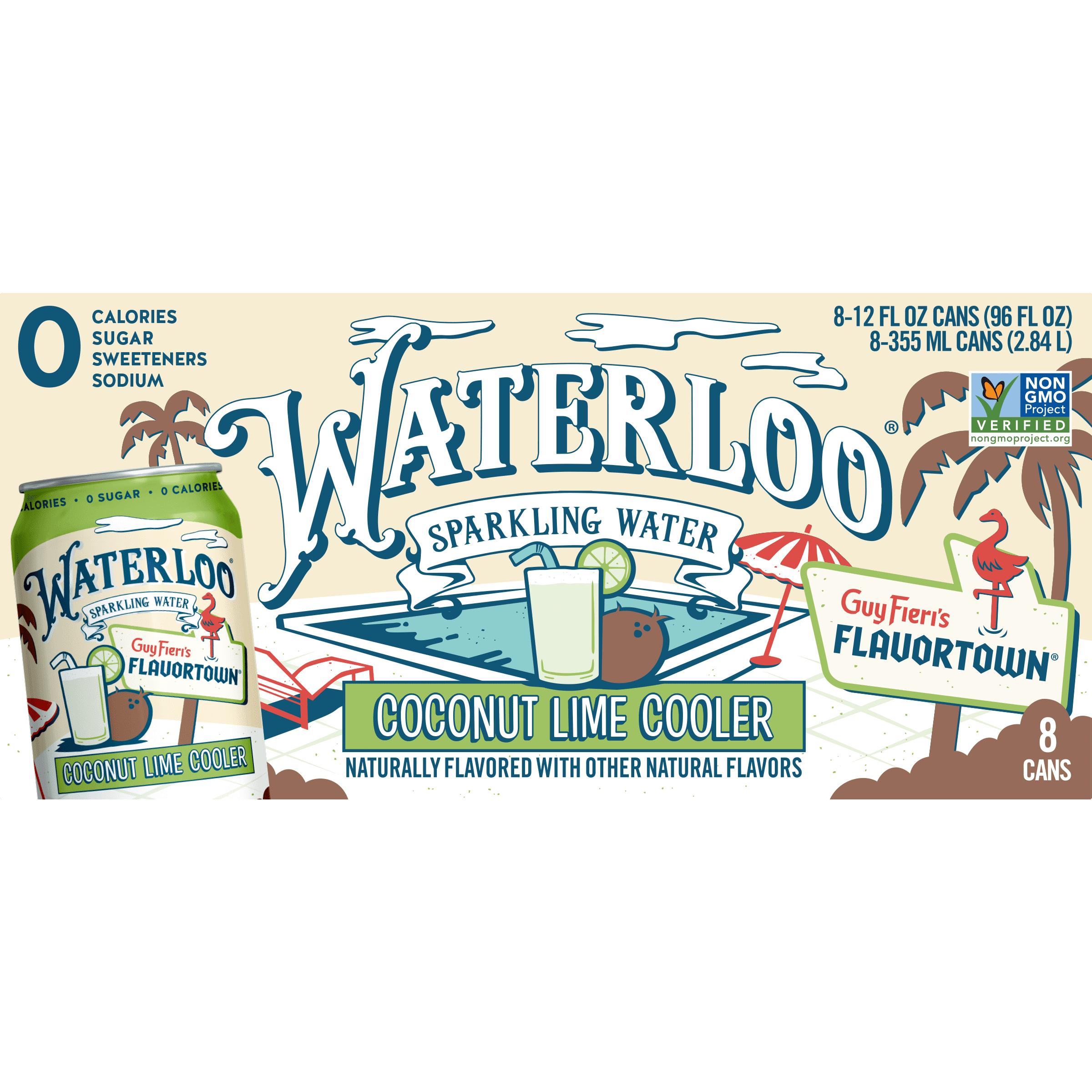 Waterloo Sparkling Water, Coconut Lime Cooler, 12 fl oz, 8 Pack Cans