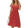 thumbnail image 5 of Aobny Slimming Summer Dresses for Women 2025 Boho Red A-Line Dress Short Sleeve Midi Floral Fall Dresses for Women 2025, 5 of 5
