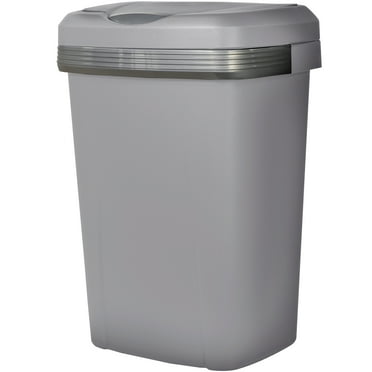 Hefty 12.1 Gallon Trash Can, Plastic Touch Top Kitchen Trash Can, Gray
