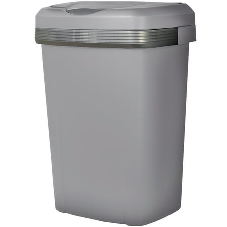 Hefty Kitchen Trash Can, 12.1 Gallon Plastic Touch Top Garbage Bin with Push Button Lid, Gray