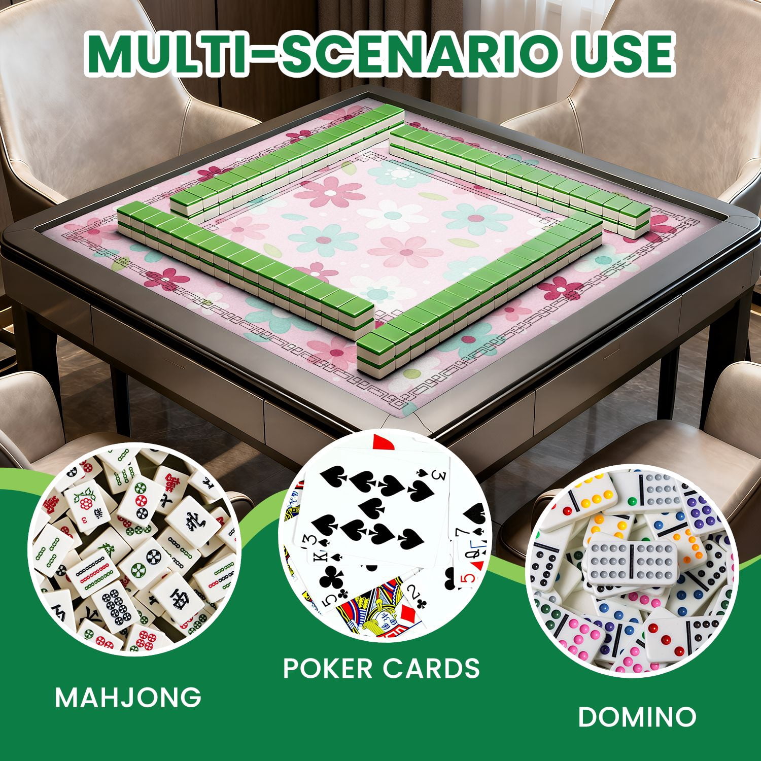 Mahjong Mat 31.5" x 31.5" Pink Floral Mint Green Red Flowers Leaves Soft Pink Non-Slip Noise Reduction American Mahjong Tiles Table Cover for Dominoes Poker Card Board Games Gift