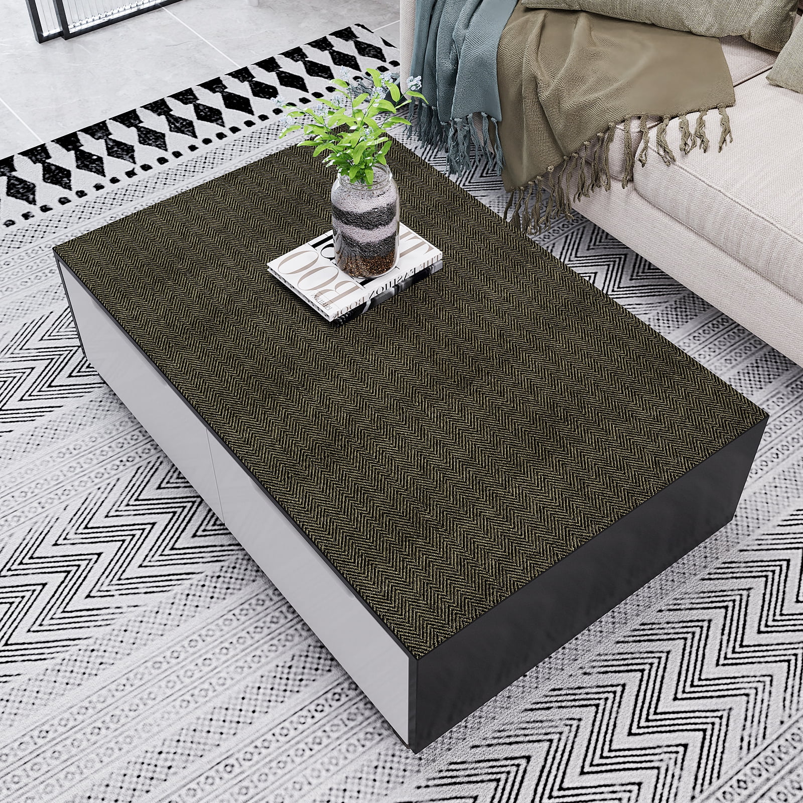 Large Size 30"x236" Grasscloth Peel and Stick Wallpaper Black and Gold Textured Wallpaper Self Adhesive Herringbone Metallic Contact Paper Decorative Vinyl Wall Covering for Bedroom Bathroom