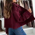 thumbnail image 4 of XPMWRP Women's Solid Color Cropped Trench Coat Long Sleeve Double Breasted Notched Lapel Casual Loose Fit Jackets with Pockets Wine L, 4 of 5