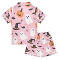 thumbnail image 2 of FORMRS Kids Short Sleeve Top and Pants Pajama Set Unisex Satin 2-Piece Sleepwear, Sizes 5-6Y, Pink Halloween Ghosts, 2 of 8