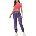 thumbnail image 2 of INSPIRE CHIC Women's Satin Cargo Joggers High Waisted Elastic Waist Casual Pants XL Purple, 2 of 6