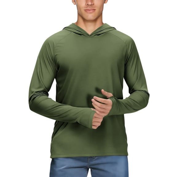Men's Hooded UPF 50 Sun Protection Long Sleeve Shirt Uv Protection Fishing Hiking Swimming Running Hoodie with Hood Quick Dry T Shirts Rash Guards@100