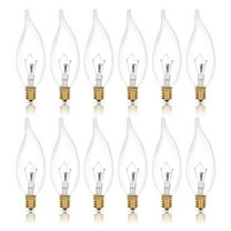 Simba Lighting Candelabra Flame Tip Clear CA10 25W E12 Base Light Bulbs 120V Warm White 2700K, 12 Pack