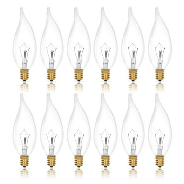 Simba Lighting Candelabra Flame Tip Clear CA10 25W E12 Base Light Bulbs 120V Warm White 2700K, 12 Pack