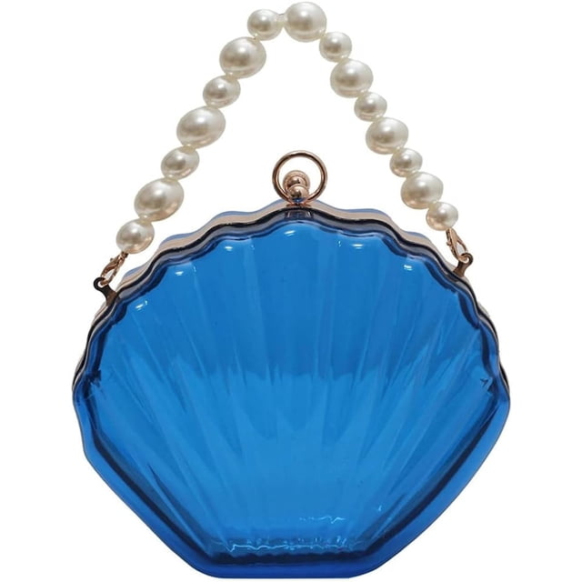 LHSHID Women Acrylic Evening Clutch Bag Shell Clutch Purse Transparent Stadium Approved Crossbody Shoulder Handbag with Pearl