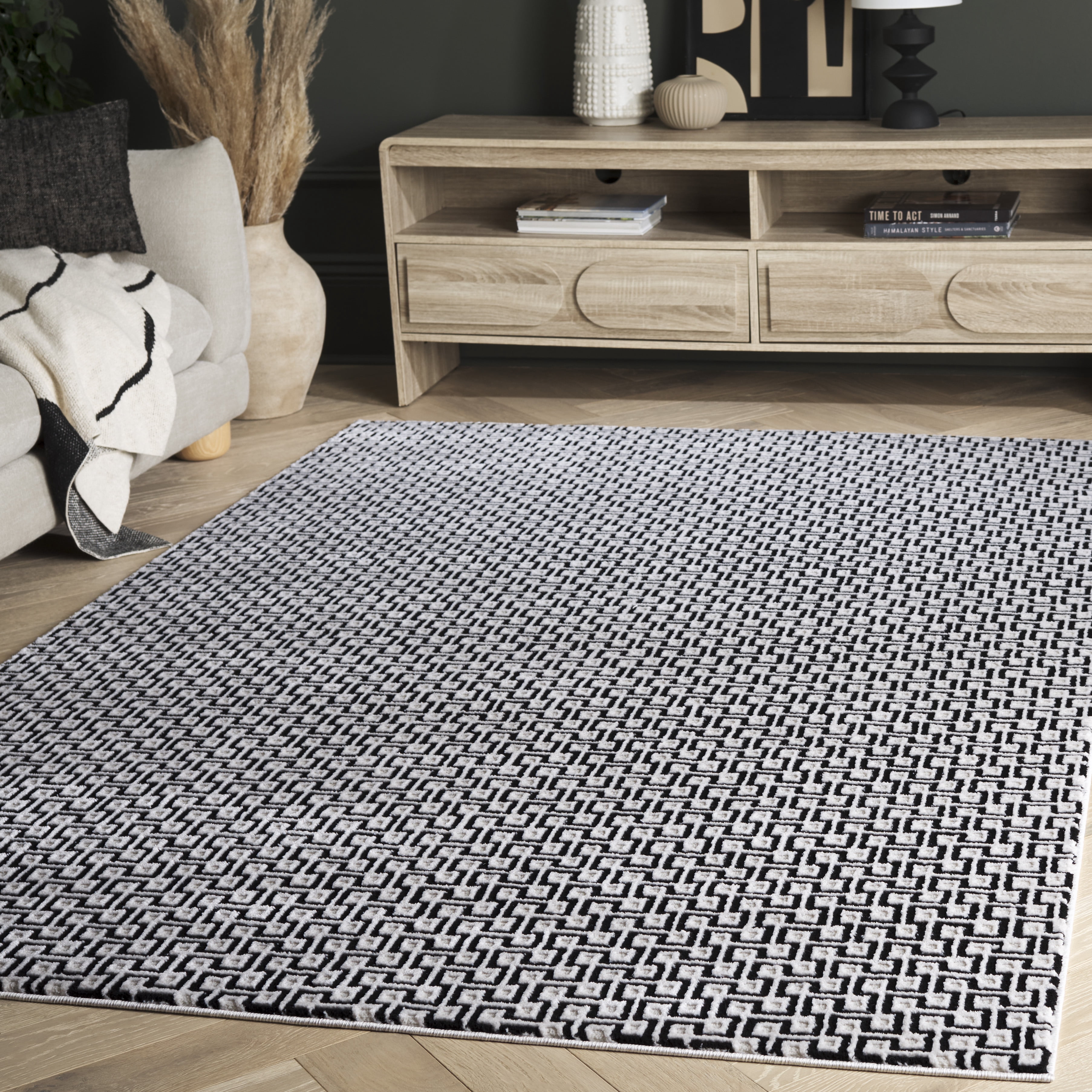 SAFAVIEH Slate Constance Geometric Area Rug, Ivory/Black, 9' x 12'