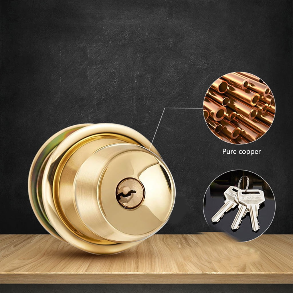 Interior Exterior Keyed Entry Door Knob Shape with Adjustable Latches & polishes Brass Finish Front Entrance Lock
