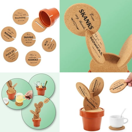 

VKEKIEO Cork DIY Cactus Coas ter Set of 6 Pieces with Flowerpot Holder for Home