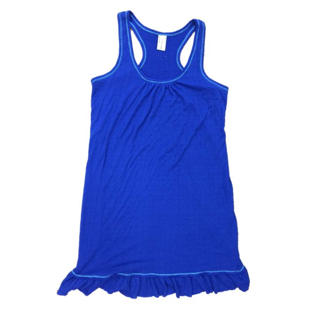Womens Vivid Blue Tank Top Nightgown Ruffled Sleep Shirt