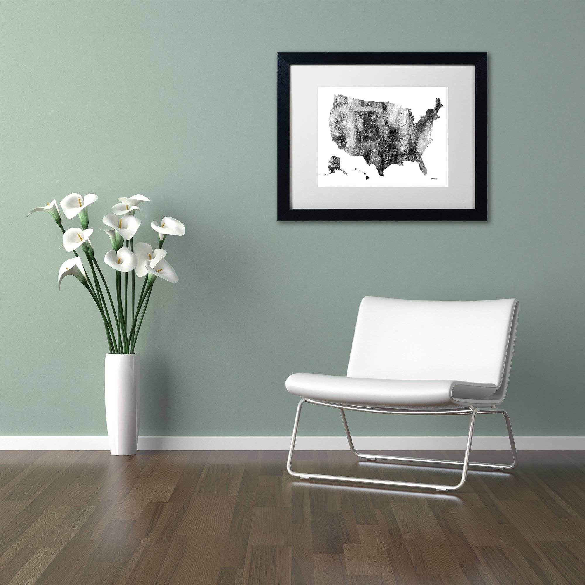Trademark Fine Art "USA Map BG-1" Canvas Art by Marlene Watson, White Matte, Black Frame