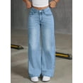 thumbnail image 3 of Women's High - Waisted Wide - Leg Jeans Loose Fit  Elegant Drop Hem Denim Pants With Button Retro Casual Trend Cotton Denim Classic Button  Pocket Design Light Blue Wash Fashion Everyday Pants, 3 of 5