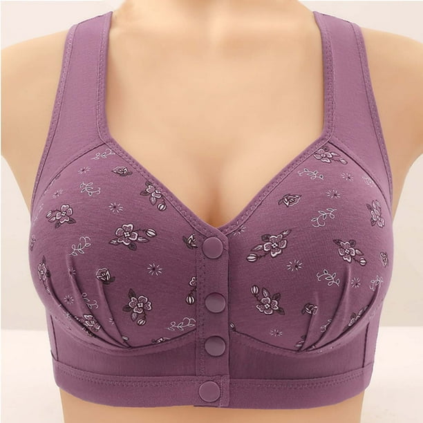 Puntoco Bralettes para mujer, estilo sin aros de acero, estampado, fruncido, botón central, ropa interior transpirable, sujetador de uso diario