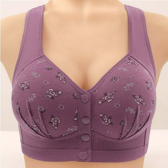 ALLLIST Front Closure Womens Underwear No Wire Plus Size Bras Purple Floral Push up Full-Figure Women's Lingerie Size 5XL