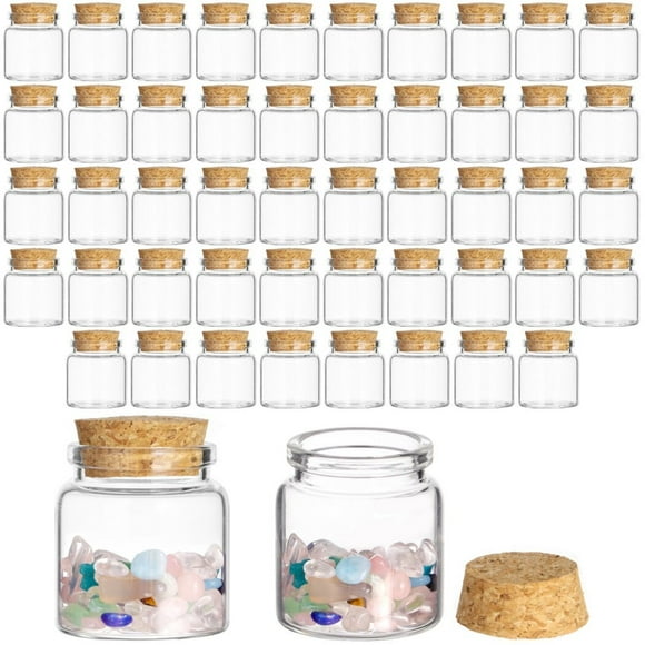 48 Pcs Small Glass Bottles with Cork, 50ml Mini Glass Bottles Candy Vials, Potion Bottles Empty Spell Jars, DIY Wish Bottles Message Bottles, Decorative Sand Bottles for Wedding
