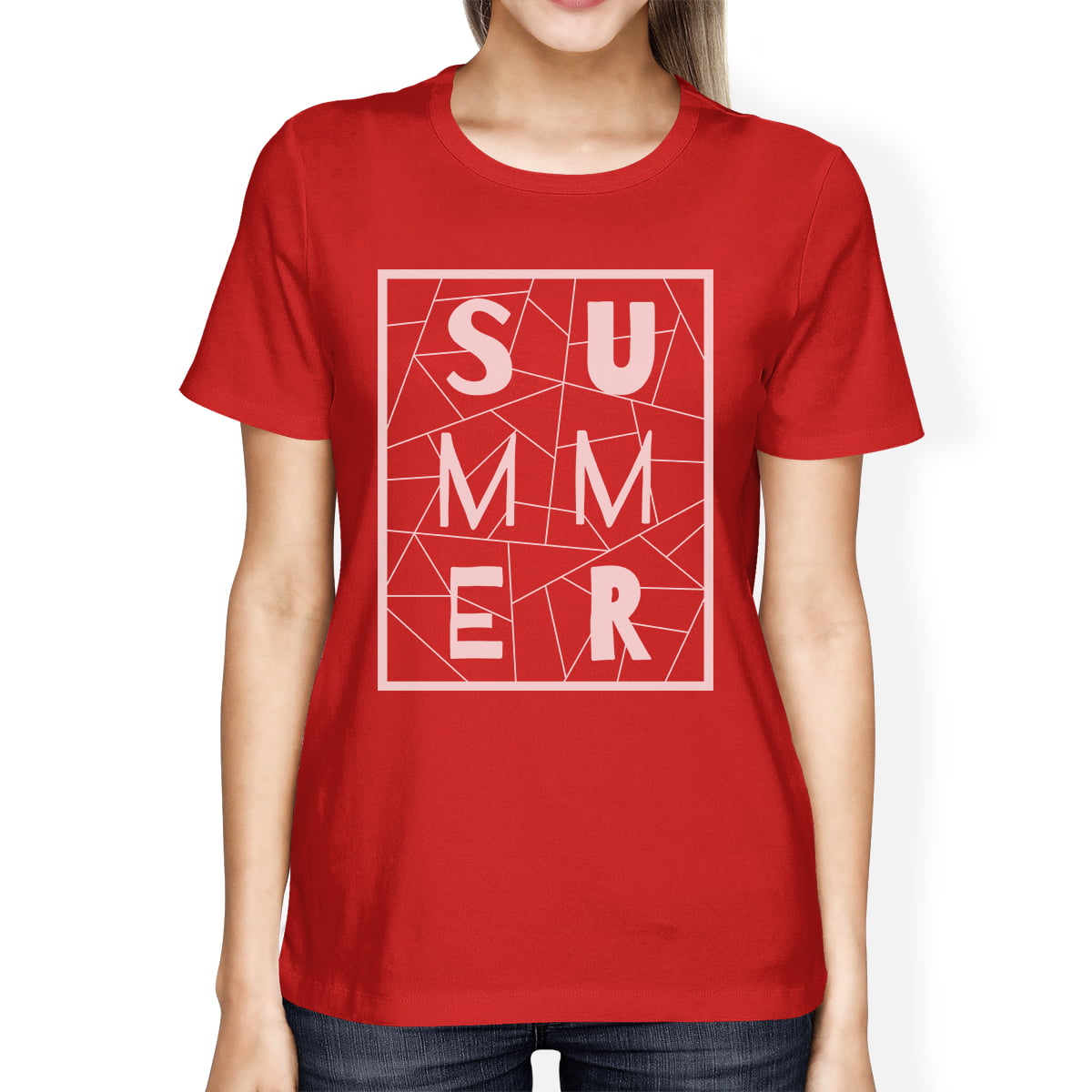 Details about   Summer Geometric Womens Red Trendy Lettering Graphic Tee Shirt 