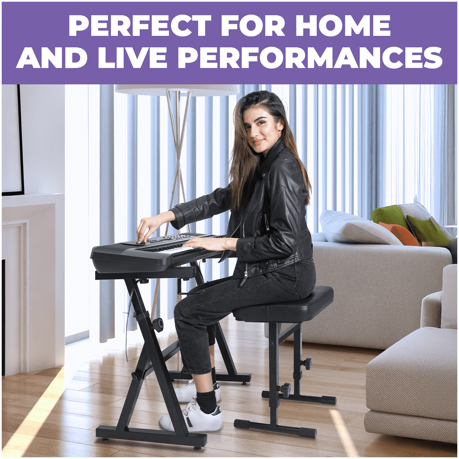Liquid Stands Piano Keyboard Stand and Bench Set, Piano Cover - Portable Heavy Duty Digital Piano Stand for 54-88 Key Electric Pianos, Adjustable Piano Bench Chair Stool Keyboard Music Stand and Seat