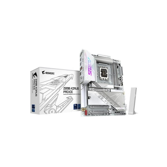 AORUS Z890 PRO ICE - Motherboard - ATX - LGA1851 Socket - Z890 Chipset - USB4, USB 3.2 Gen 2, USB 3.2 Gen 1, USB-C 3.2 Gen 2x2 - 5 Gigabit Ethernet, Bluetooth, Wi-Fi 7 - onboard graphics (CPU required) - HD Audio (8-channel)