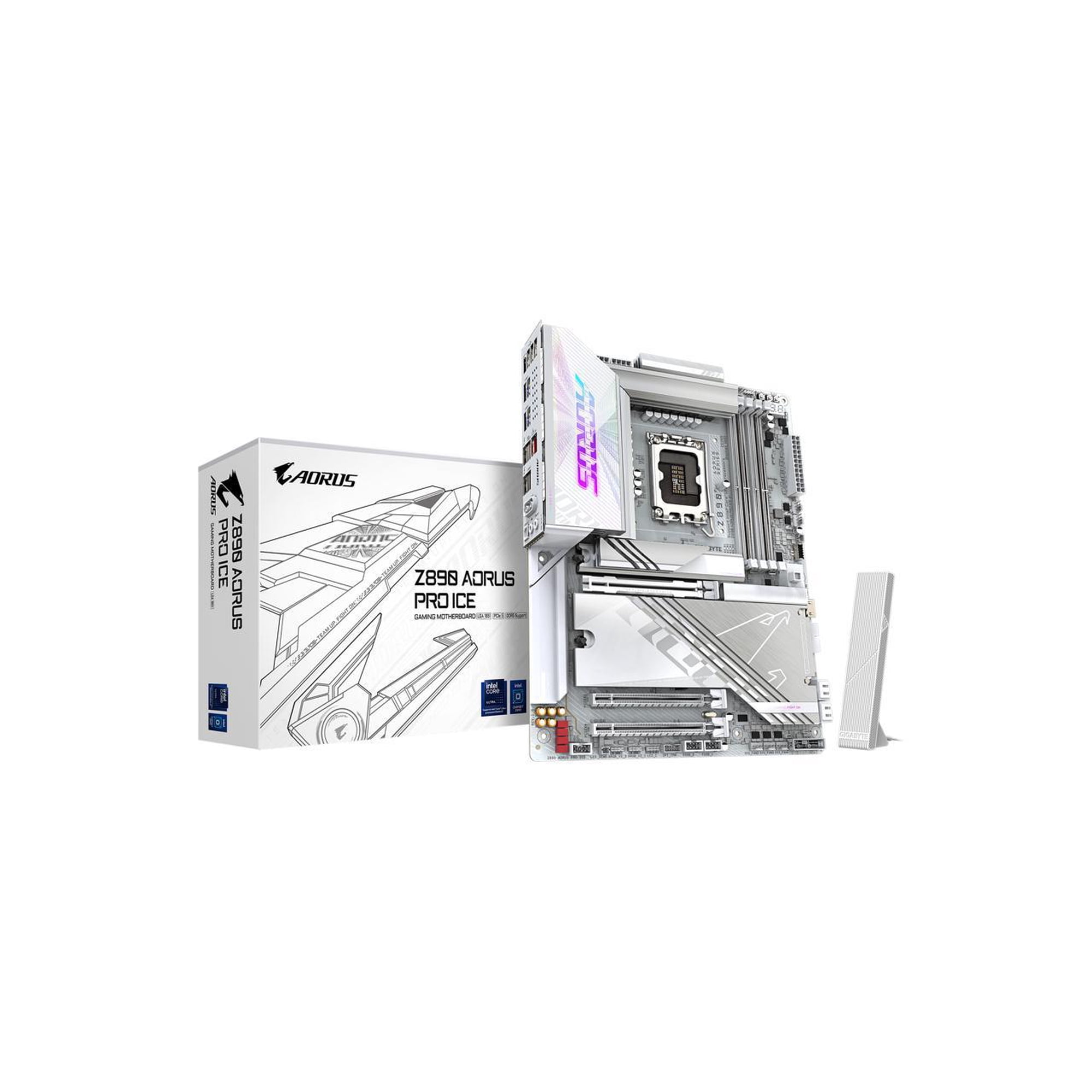 AORUS Z890 PRO ICE - Motherboard - ATX - LGA1851 Socket - Z890 Chipset - USB4, USB 3.2 Gen 2, USB 3.2 Gen 1, USB-C 3.2 Gen 2x2 - 5 Gigabit Ethernet, Bluetooth, Wi-Fi 7 - onboard graphics (CPU required) - HD Audio (8-channel)