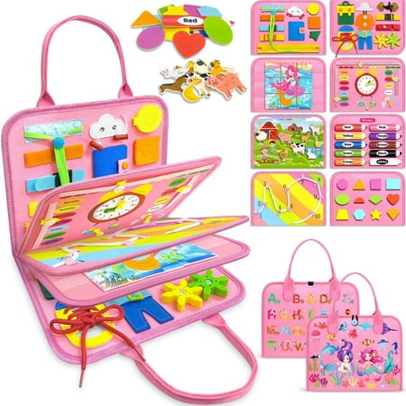 Busy Board Montessori Toys for 1 2 3 4 Year Old Girl Birthday Gifts,Busy Book Sensory Toys for Toddlers 1-3,Toddler Girl Toys Age 1-2,2-4,Learning Educational Toy Travel Activities