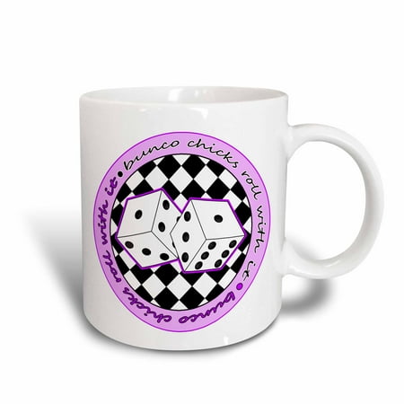 - 3dRose Bunco Chicks Roll With It Purple and White, Ceramic Mug, 11-ounce