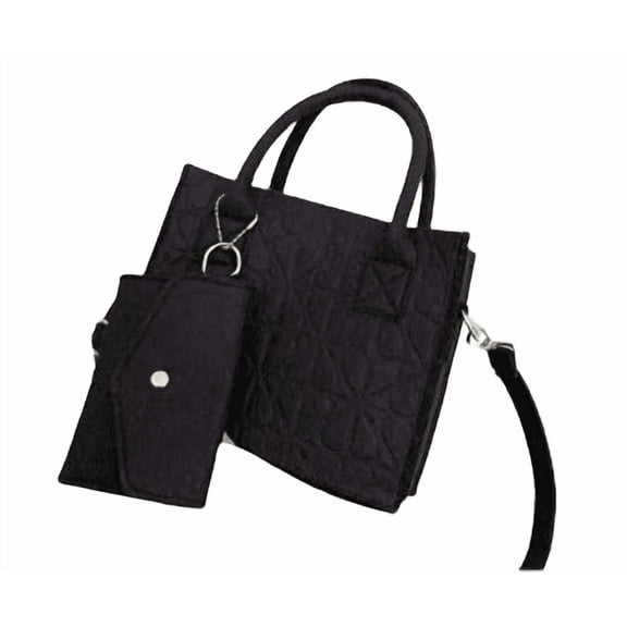 Women's Polyester Quilted Tote Set, Black, 2-Piece