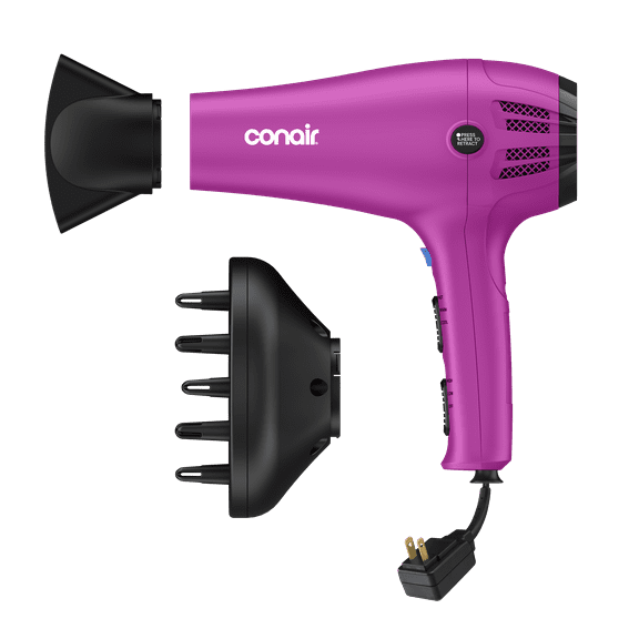 Conair Ionic Ceramic Cord-Keeper Hair Dryer, Retractable Cord, Diffuser and Concentrator