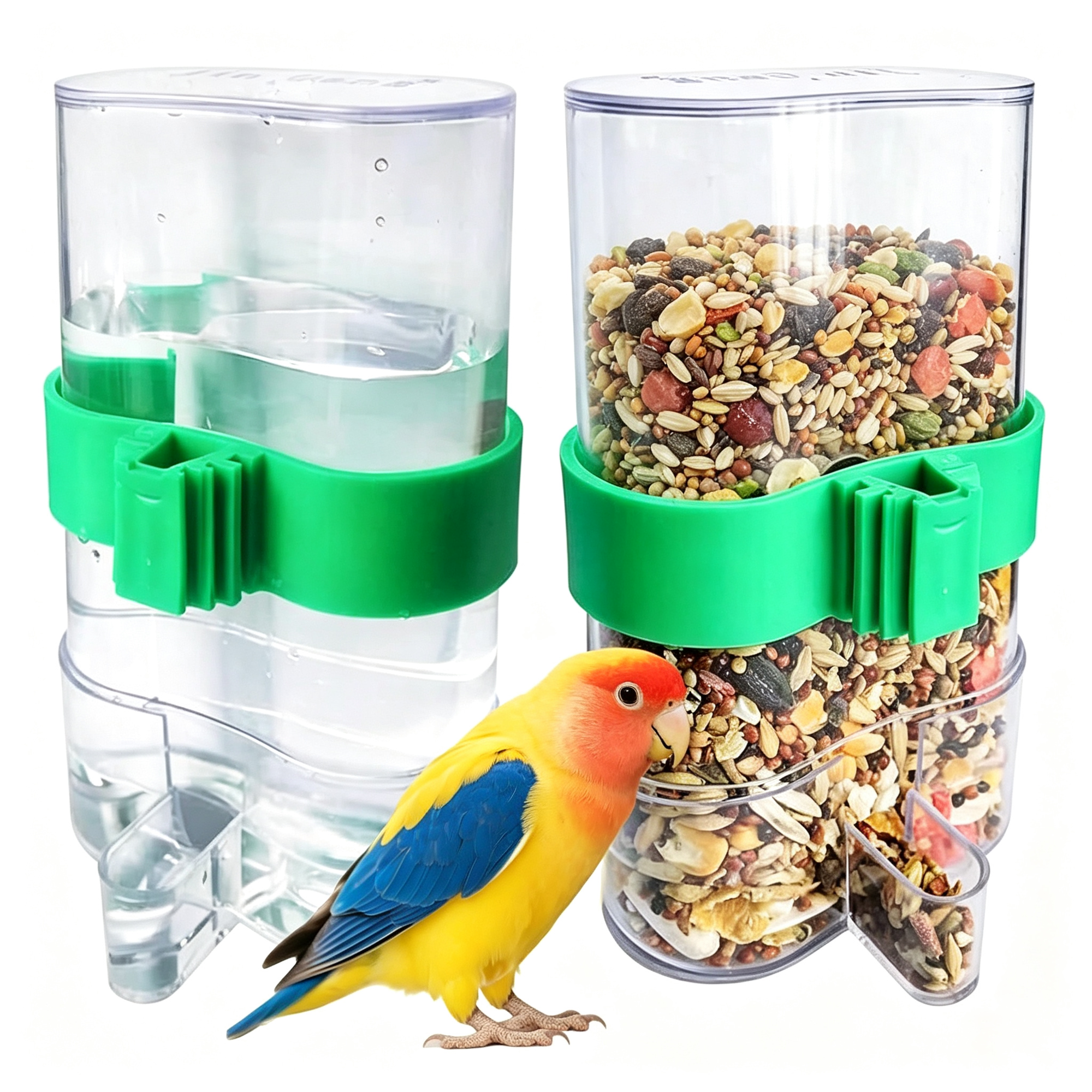 ACDANC Automatic Bird Water Dispenser Parrot Water Feeder Bird Seed Food Container Parakeet Waterer Cockatiel Cage Accessories Automatic Feeding for F Lovebird Canary Small Birds(2Pcs)